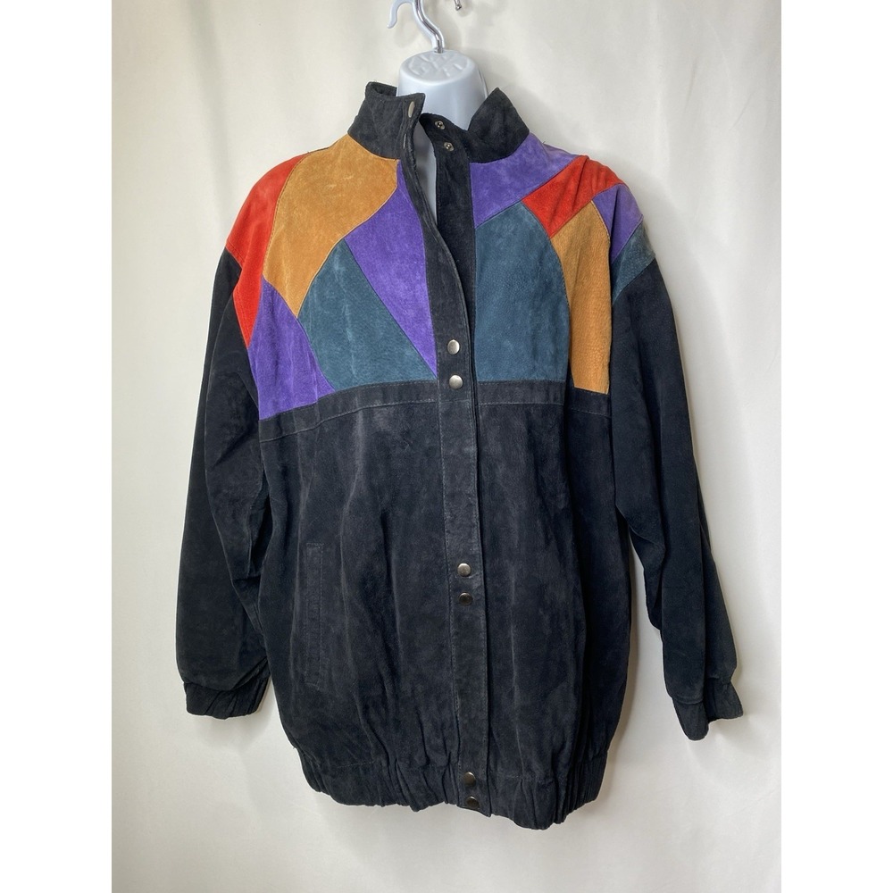 Vintage Atlantic Beach Leather Coat Works Size 1X Patchwork Western Rodeo Ranch